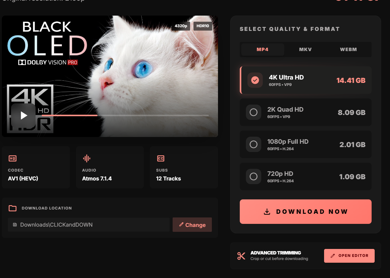 CLICKandDOWN App Interface